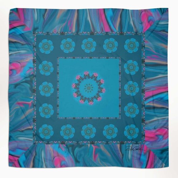 Hawaiian Sand Dollars Pschedelic Blue Extra Large Chiffon Scarf Wrap - Picture 2 of 12